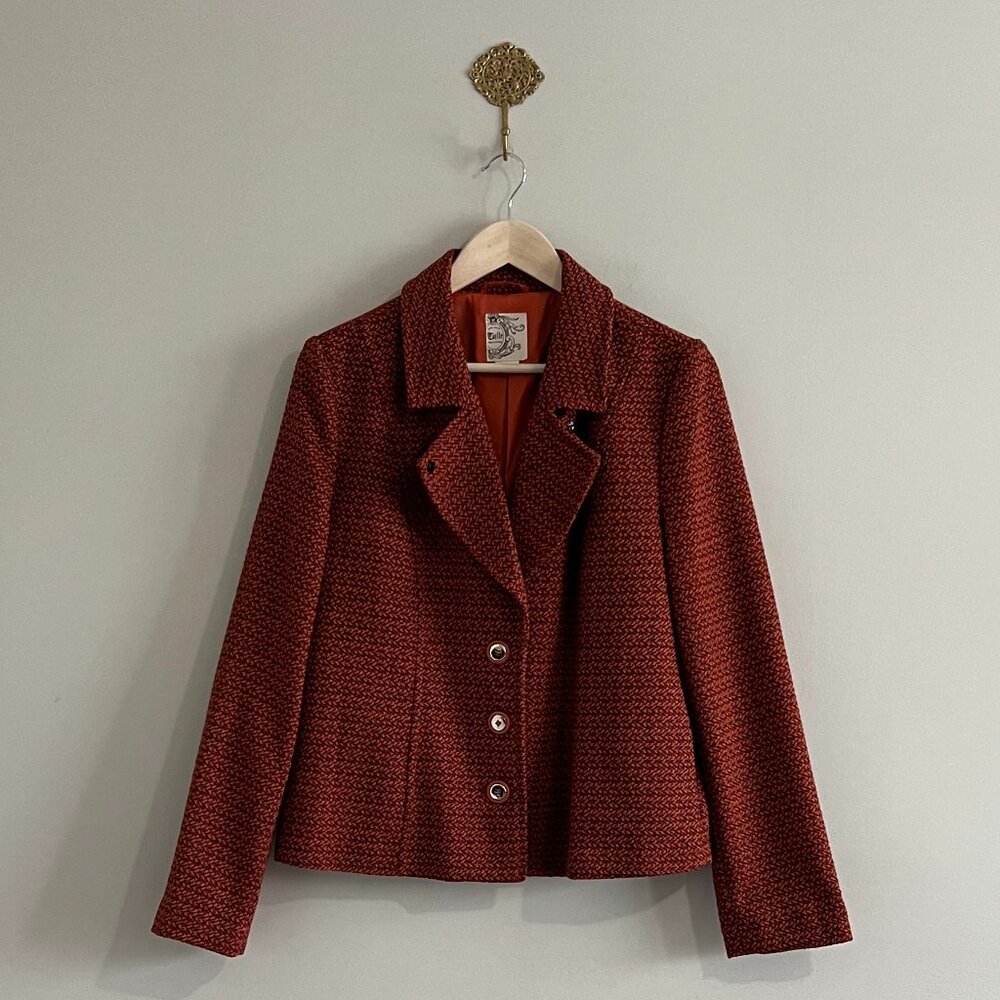 Tulle Tweed Blazer XL Rust Orange Wool Blend Tailored Career Jacket